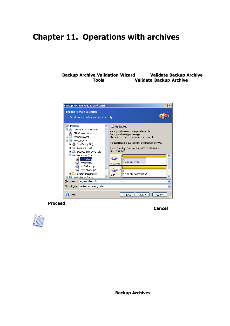Chapter 11. operations with archives, 1 validating backup archives, 2 exploring archives and mounting images | Acronis True Image for MS SBS Server  - User Guide User Manual | Page 114 / 157