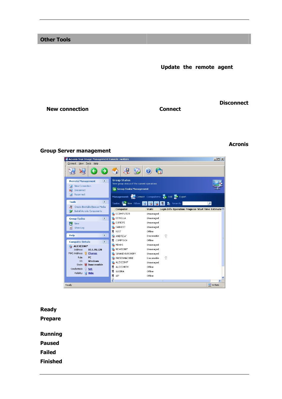 4 managing groups of computers, 1 group status display | Acronis True Image for MS SBS Server  - User Guide User Manual | Page 46 / 157