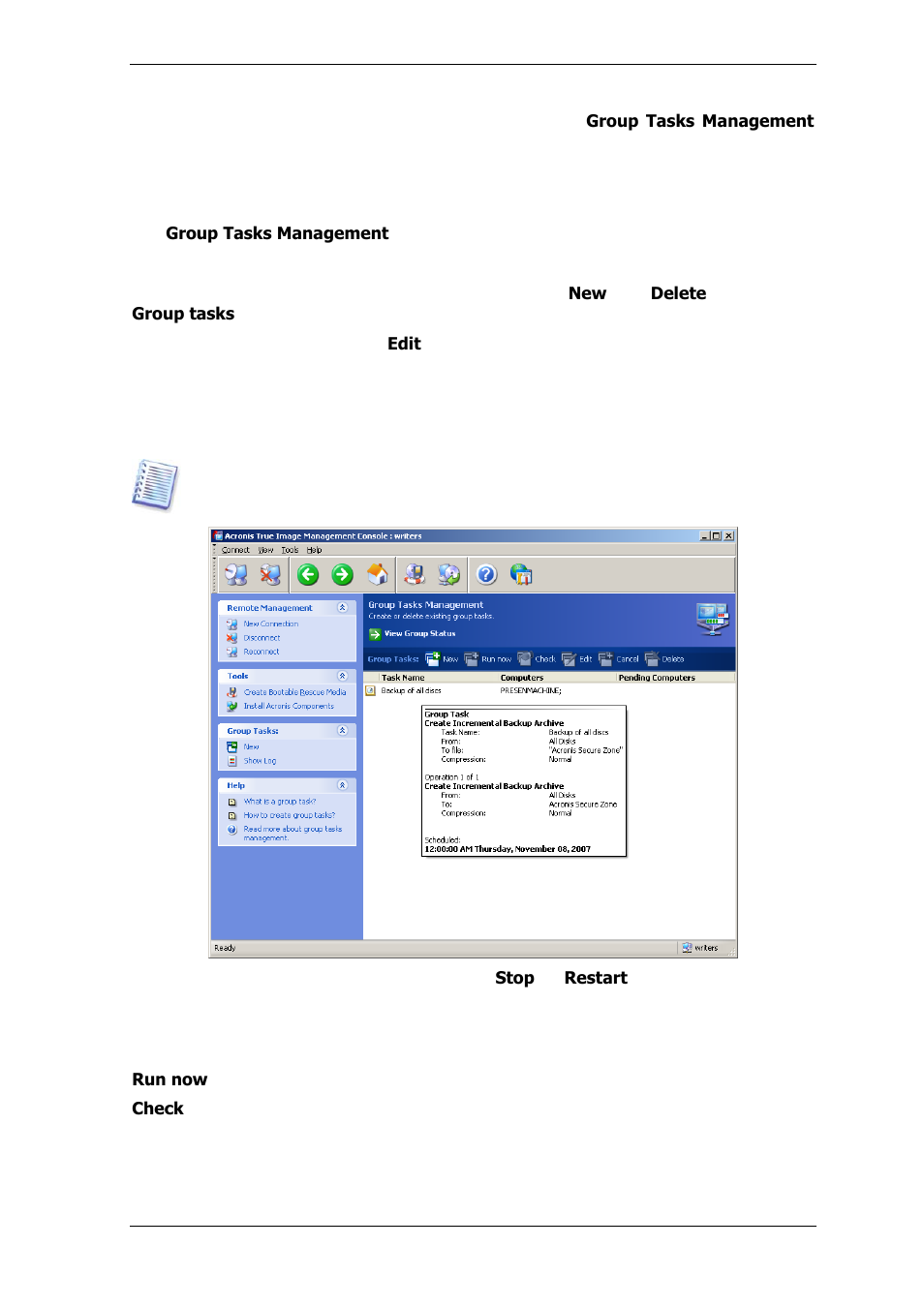 3 group tasks management | Acronis True Image for MS SBS Server  - User Guide User Manual | Page 50 / 157
