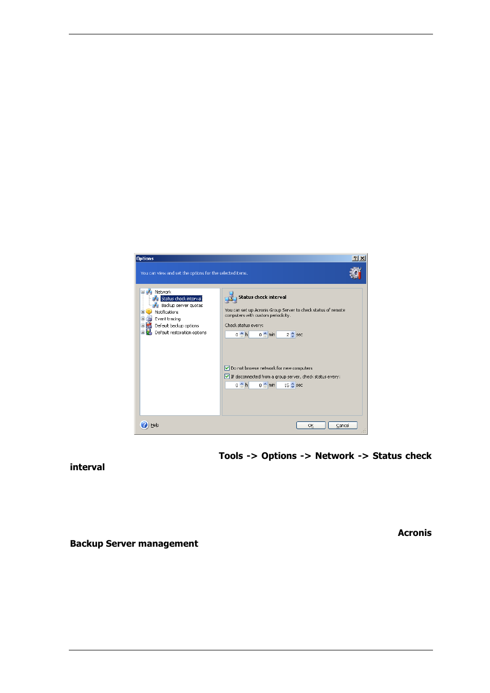 4 acronis group server options, 5 managing backup server | Acronis True Image for MS SBS Server  - User Guide User Manual | Page 51 / 157