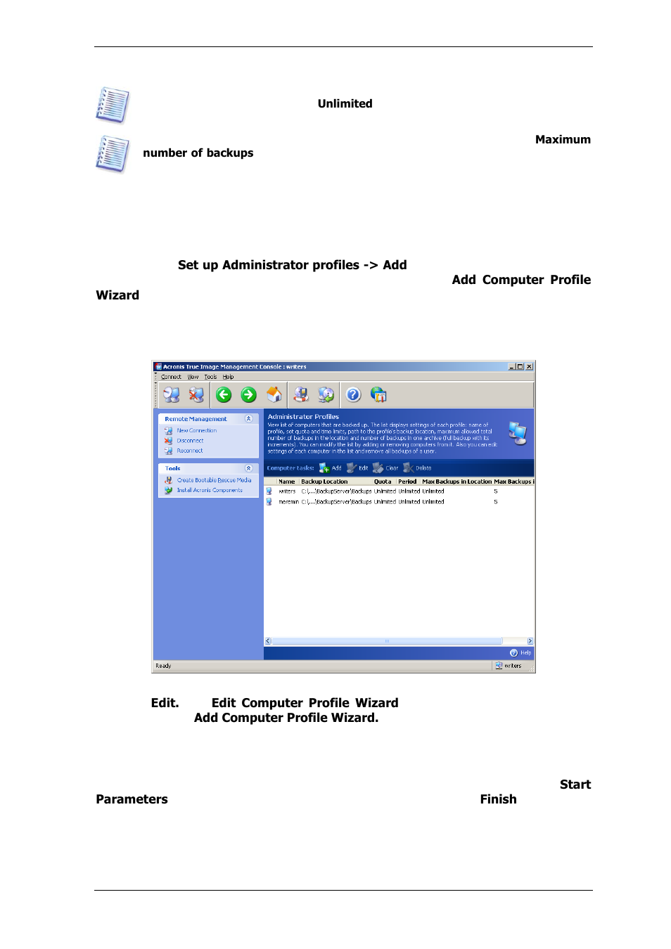 2 set up administrator profiles | Acronis True Image for MS SBS Server  - User Guide User Manual | Page 54 / 157