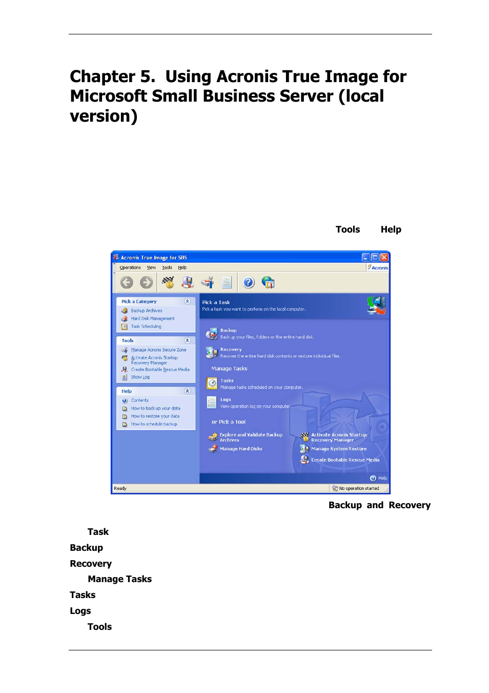 1 main program window | Acronis True Image for MS SBS Server  - User Guide User Manual | Page 61 / 157
