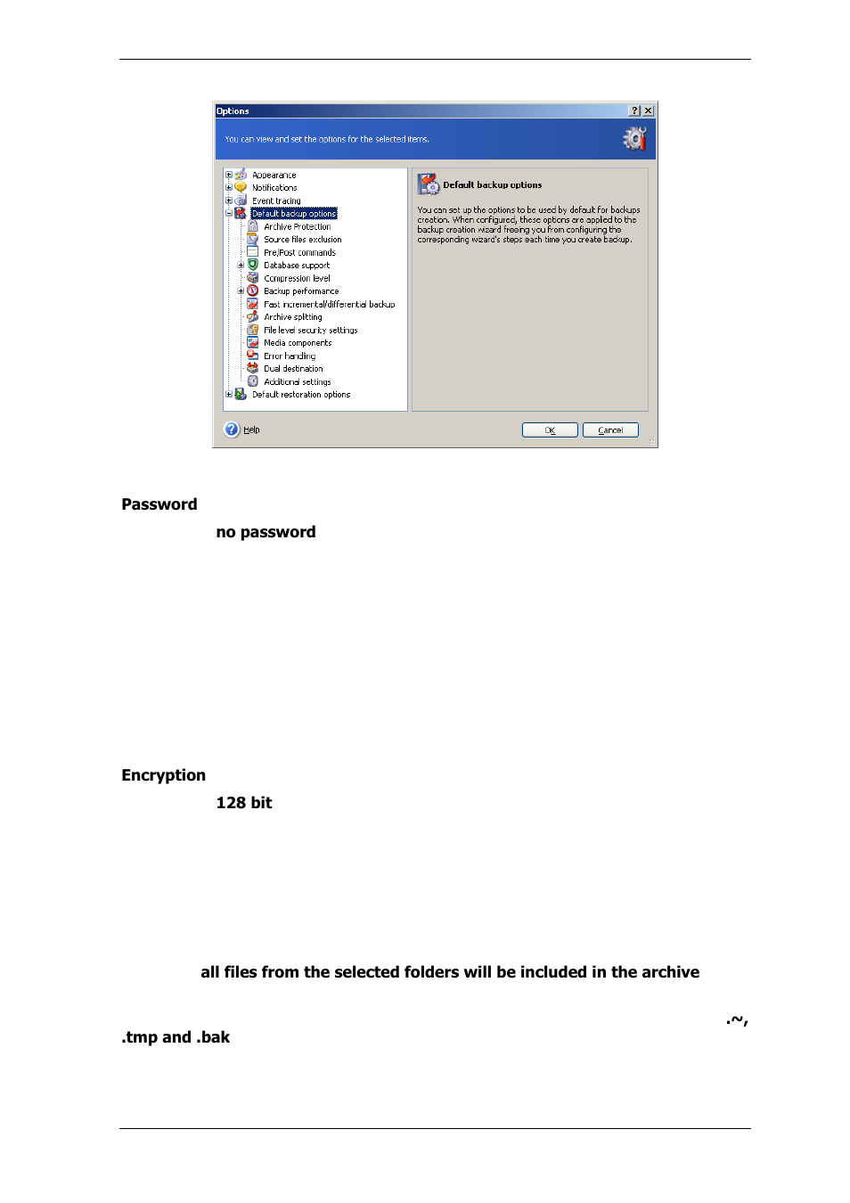 1 archive protection, 2 source files exclusion | Acronis True Image for MS SBS Server  - User Guide User Manual | Page 73 / 157