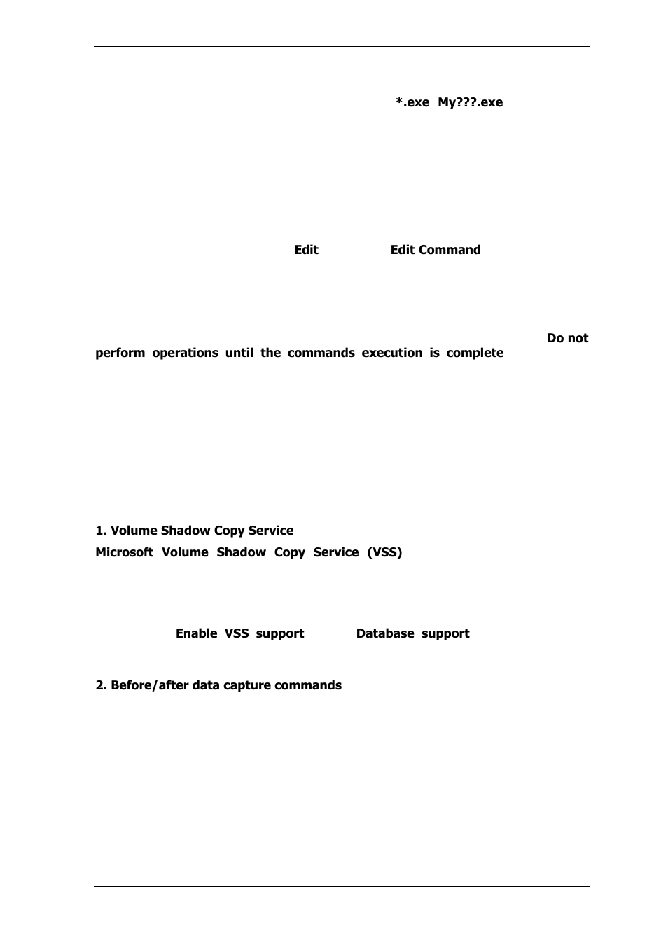 3 pre/post commands, 4 database support | Acronis True Image for MS SBS Server  - User Guide User Manual | Page 74 / 157