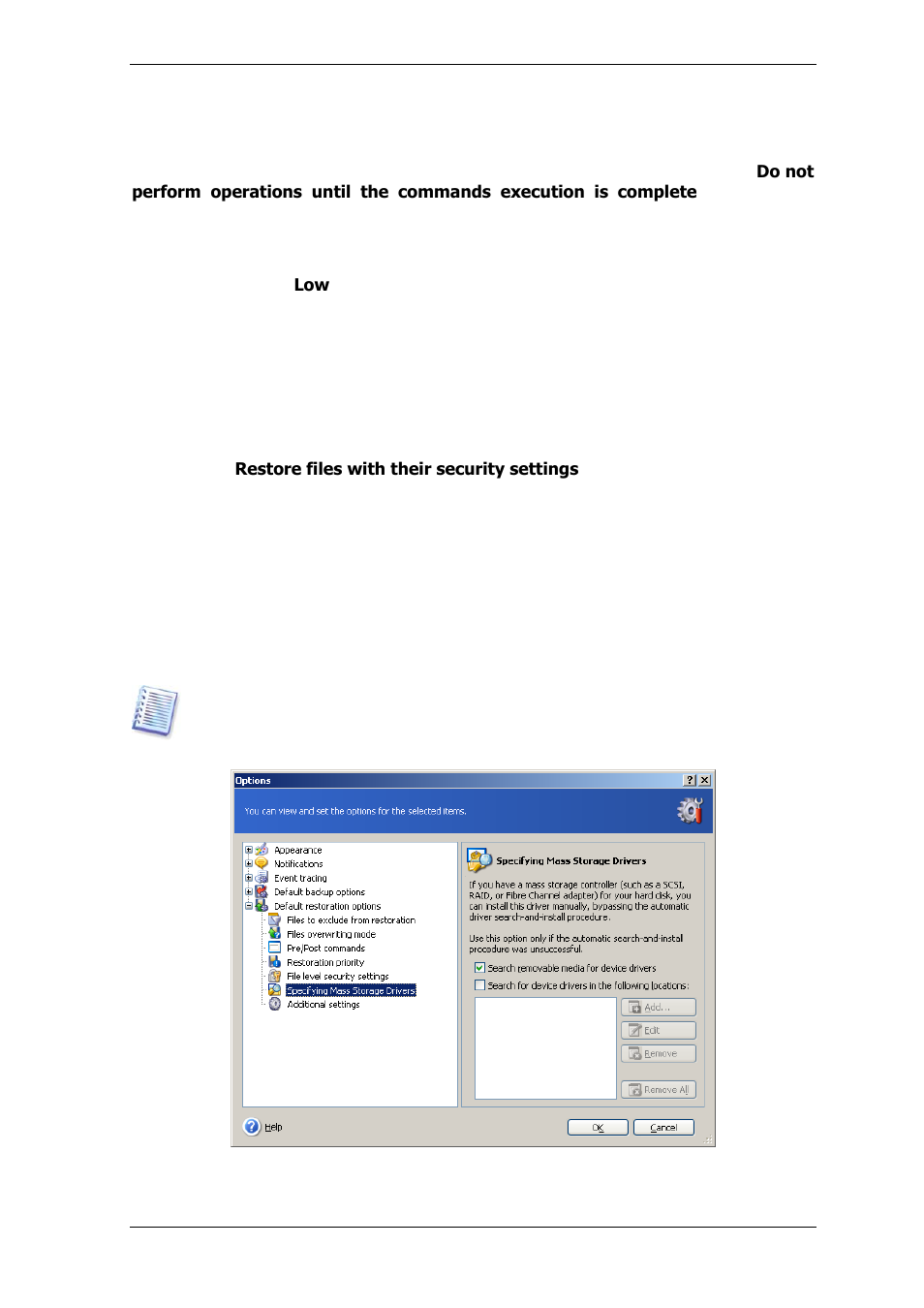 4 restoration priority, 5 file-level security settings, 6 specifying mass storage drivers | Acronis True Image for MS SBS Server  - User Guide User Manual | Page 95 / 157