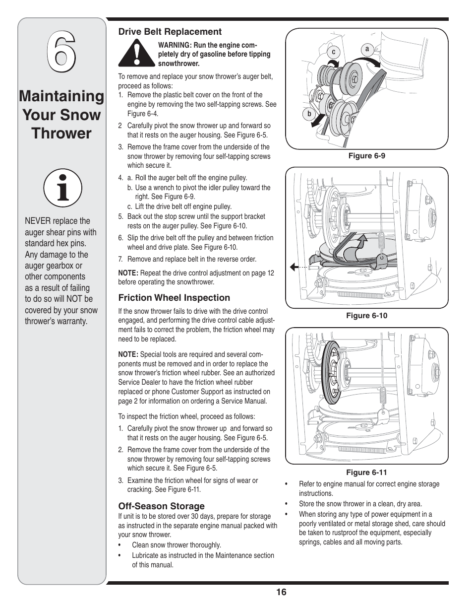Maintaining your snow thrower | Bolens 31AE6GKF500 User Manual | Page 16 / 48