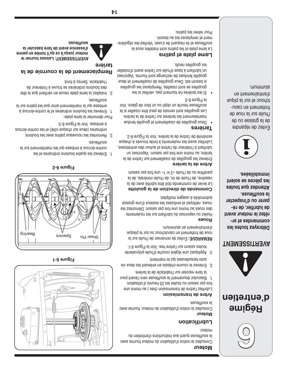 Régime d’entretien, Aver tissement | Bolens 31AE6GKF500 User Manual | Page 35 / 48