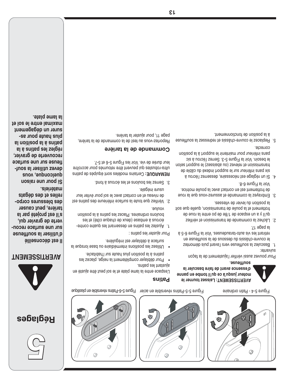Réglag es, Aver tissement | Bolens 31AE6GKF500 User Manual | Page 36 / 48