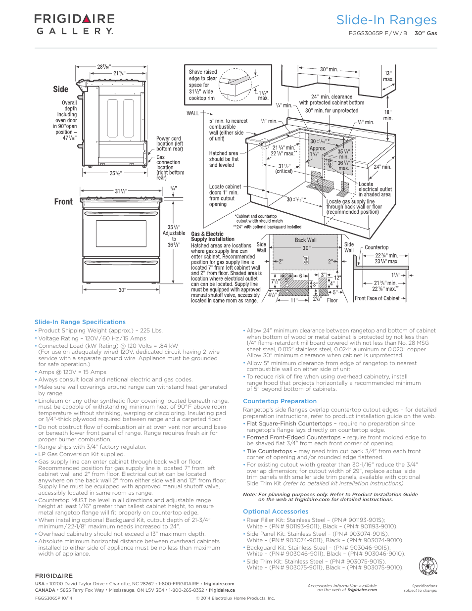 30" gas slide-in range gallery, Slide-in ranges | FRIGIDAIRE FGGS3065PW User Manual | Page 3 / 7