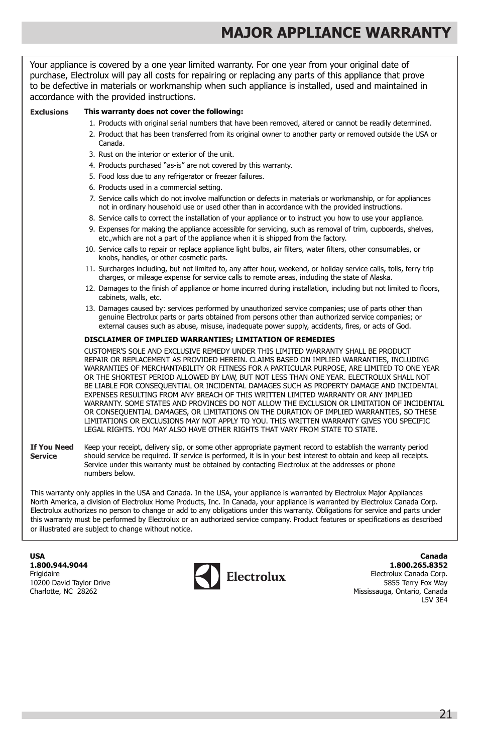 FRIGIDAIRE FGFU19F6QF User Manual | Page 21 / 24