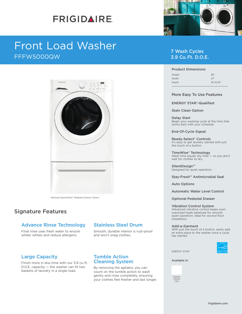 FRIGIDAIRE FFFW5000QW User Manual | 3 pages