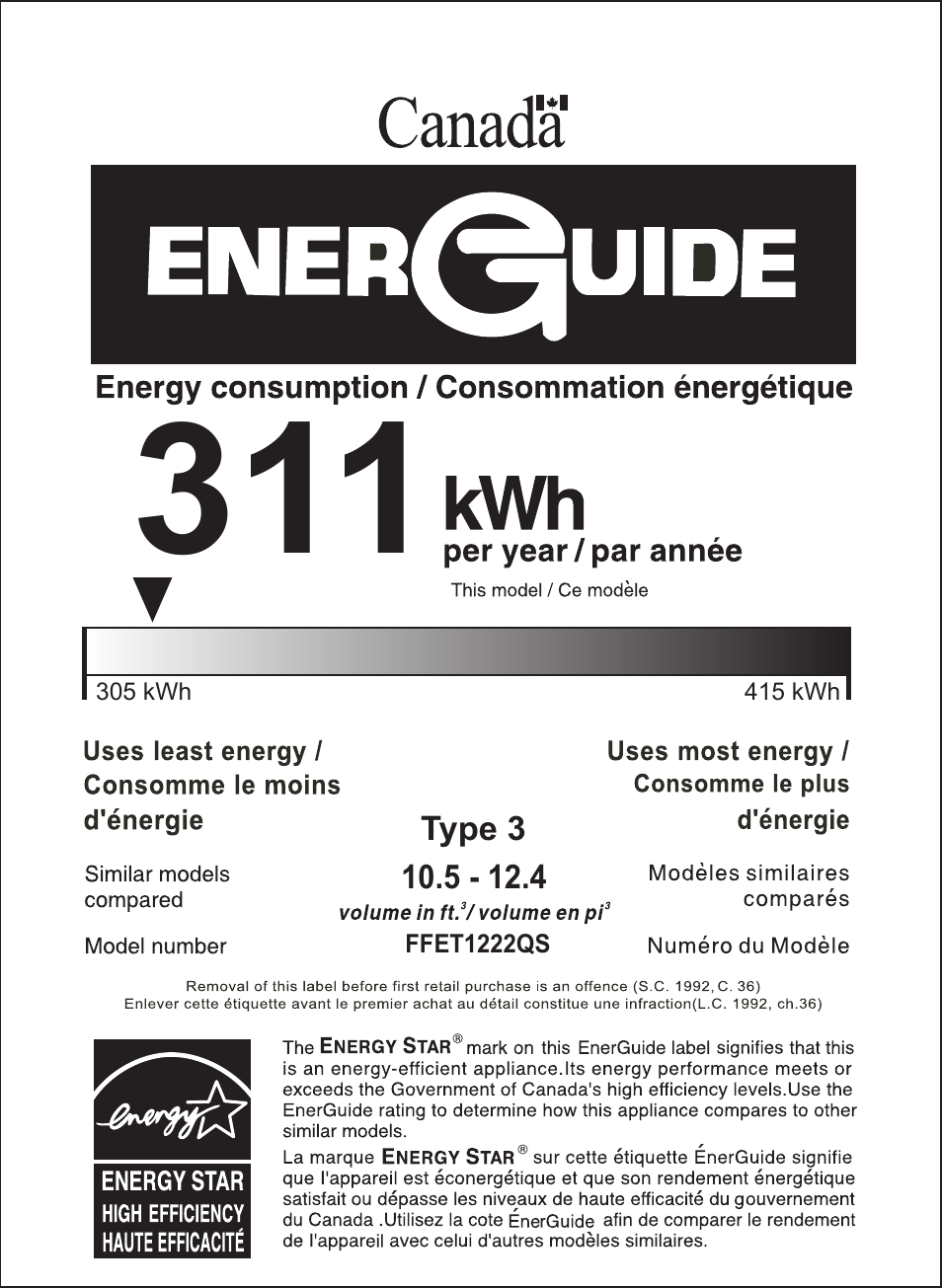 FRIGIDAIRE FFET1222QW User Manual | Page 2 / 2