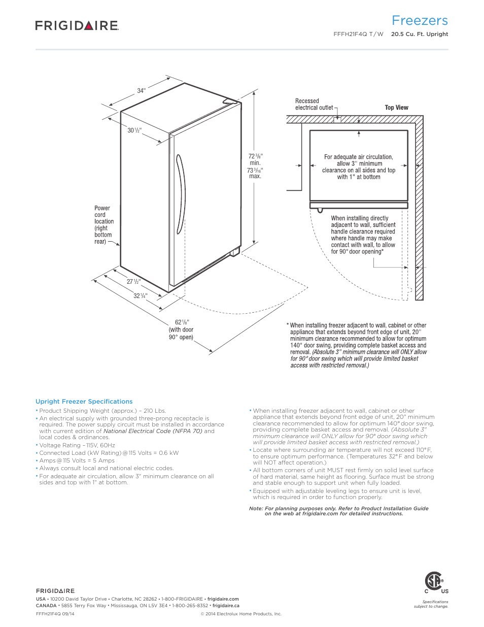 Freezers | FRIGIDAIRE FFFH21F4QW User Manual | Page 3 / 3
