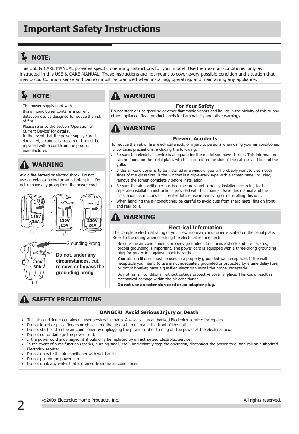 Important safety instructions, Warning, Safety precautions | FRIGIDAIRE FFRH1822Q2 User Manual | Page 2 / 13