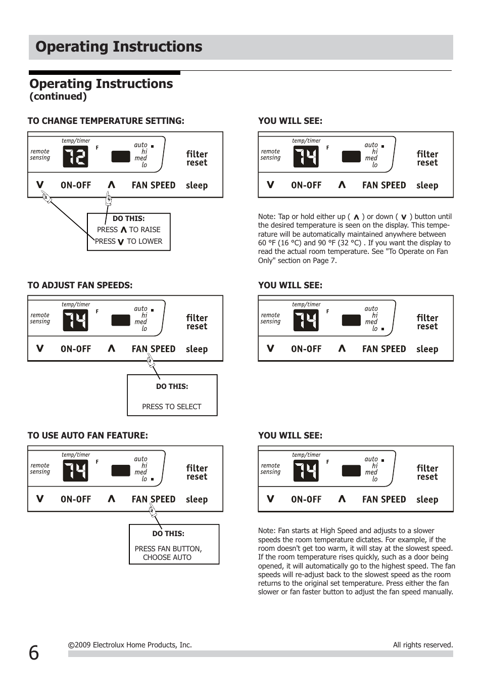 Operating instructions | FRIGIDAIRE FFRH1822Q2 User Manual | Page 6 / 13