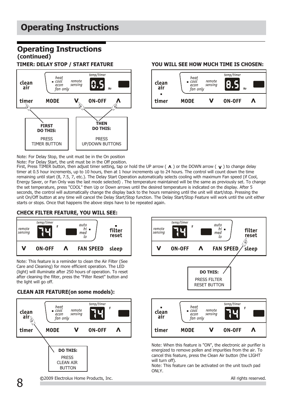 Operating instructions | FRIGIDAIRE FFRH1822Q2 User Manual | Page 8 / 13