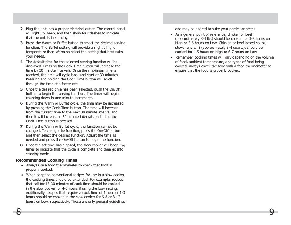 Recommended cooking times | FRIGIDAIRE FPCP07D7MS User Manual | Page 5 / 7