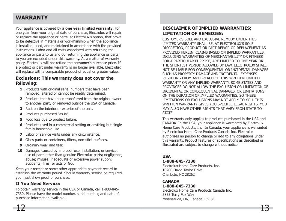 Warranty, If you need service, Canada | FRIGIDAIRE FPCP07D7MS User Manual | Page 7 / 7