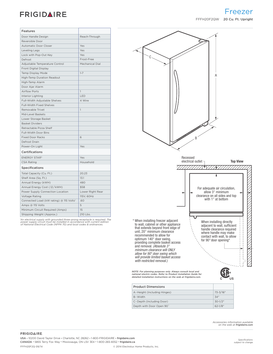 Freezer | FRIGIDAIRE FFFH20F2QW User Manual | Page 2 / 3