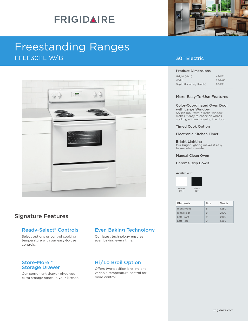 FRIGIDAIRE FFEF3011LW User Manual | 7 pages