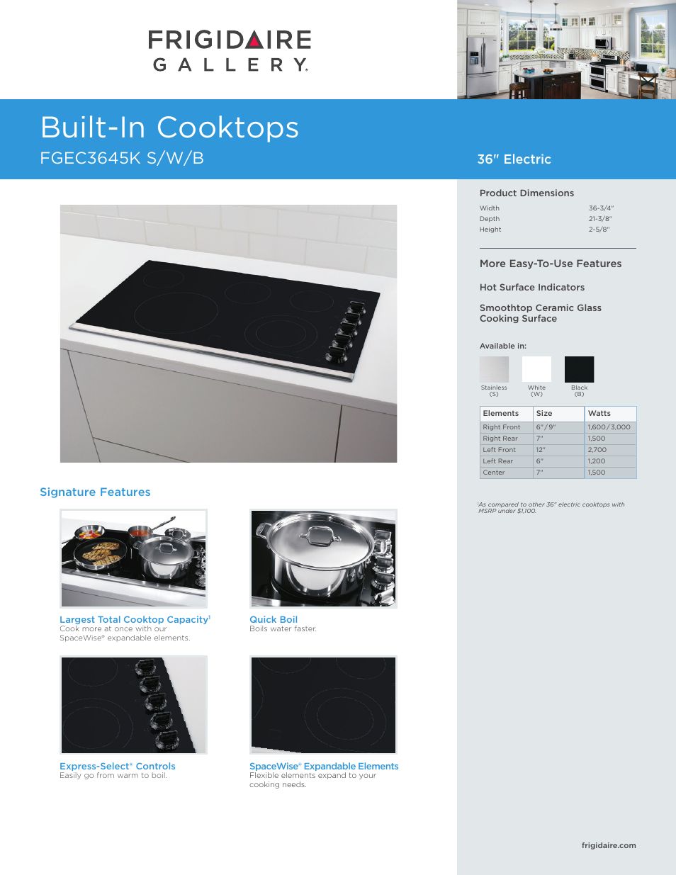 FRIGIDAIRE FGEC3645KW User Manual | 5 pages