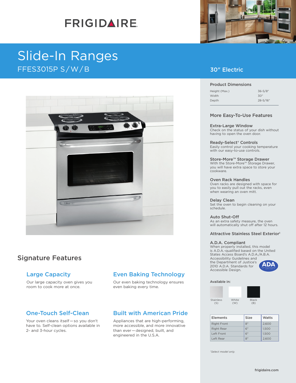 FRIGIDAIRE FFES3015PB User Manual | 7 pages
