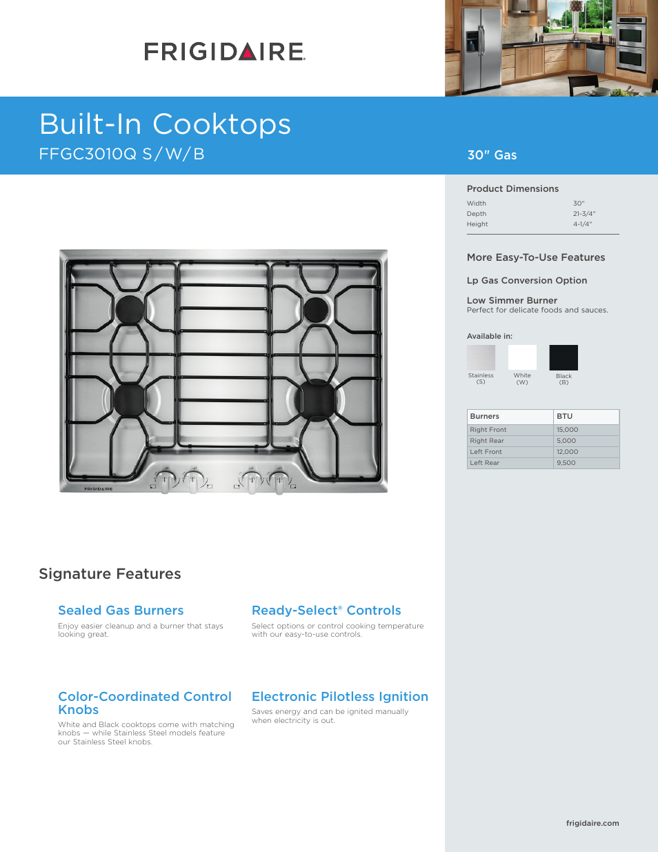 FRIGIDAIRE FFGC3010QS User Manual | 5 pages