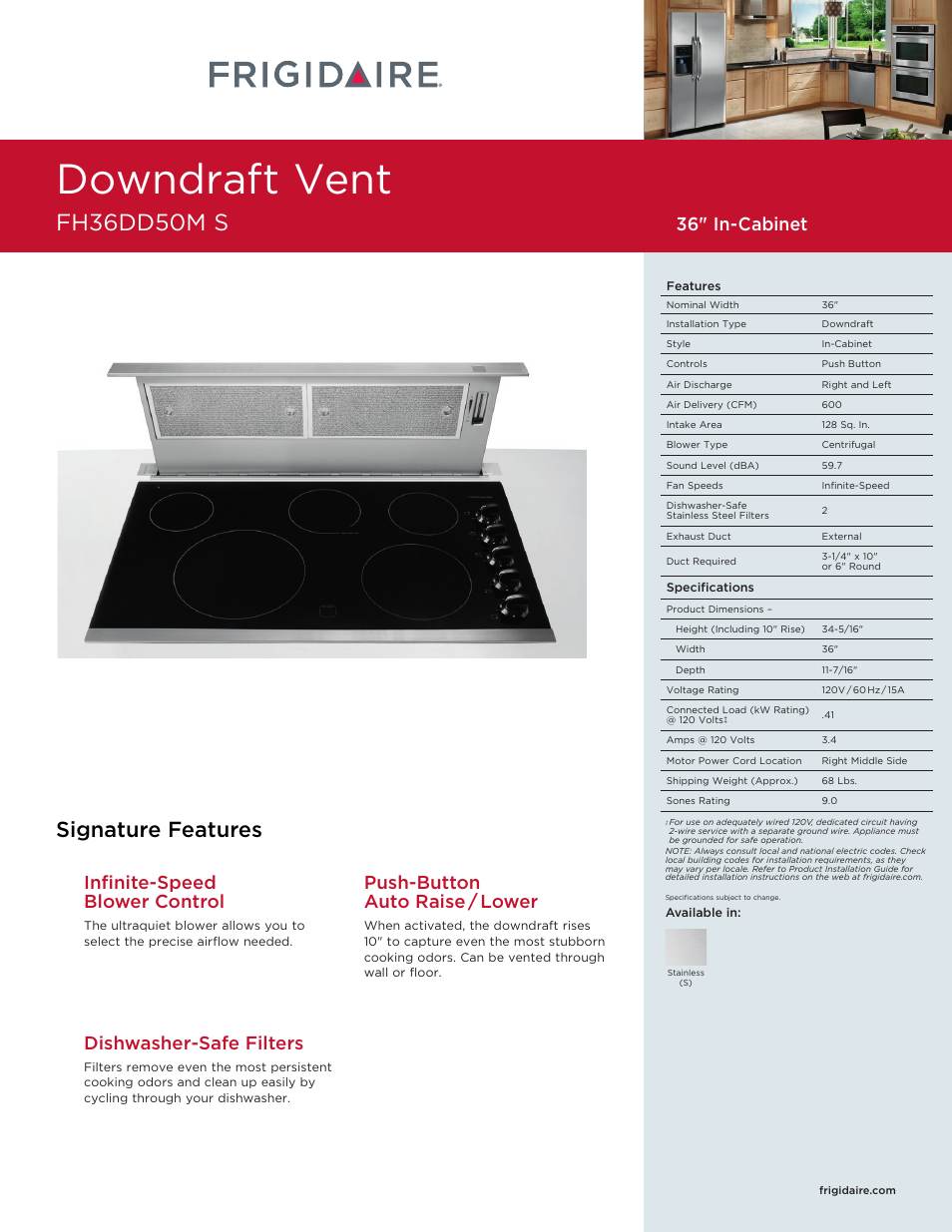 FRIGIDAIRE FH36DD50MS User Manual | 2 pages