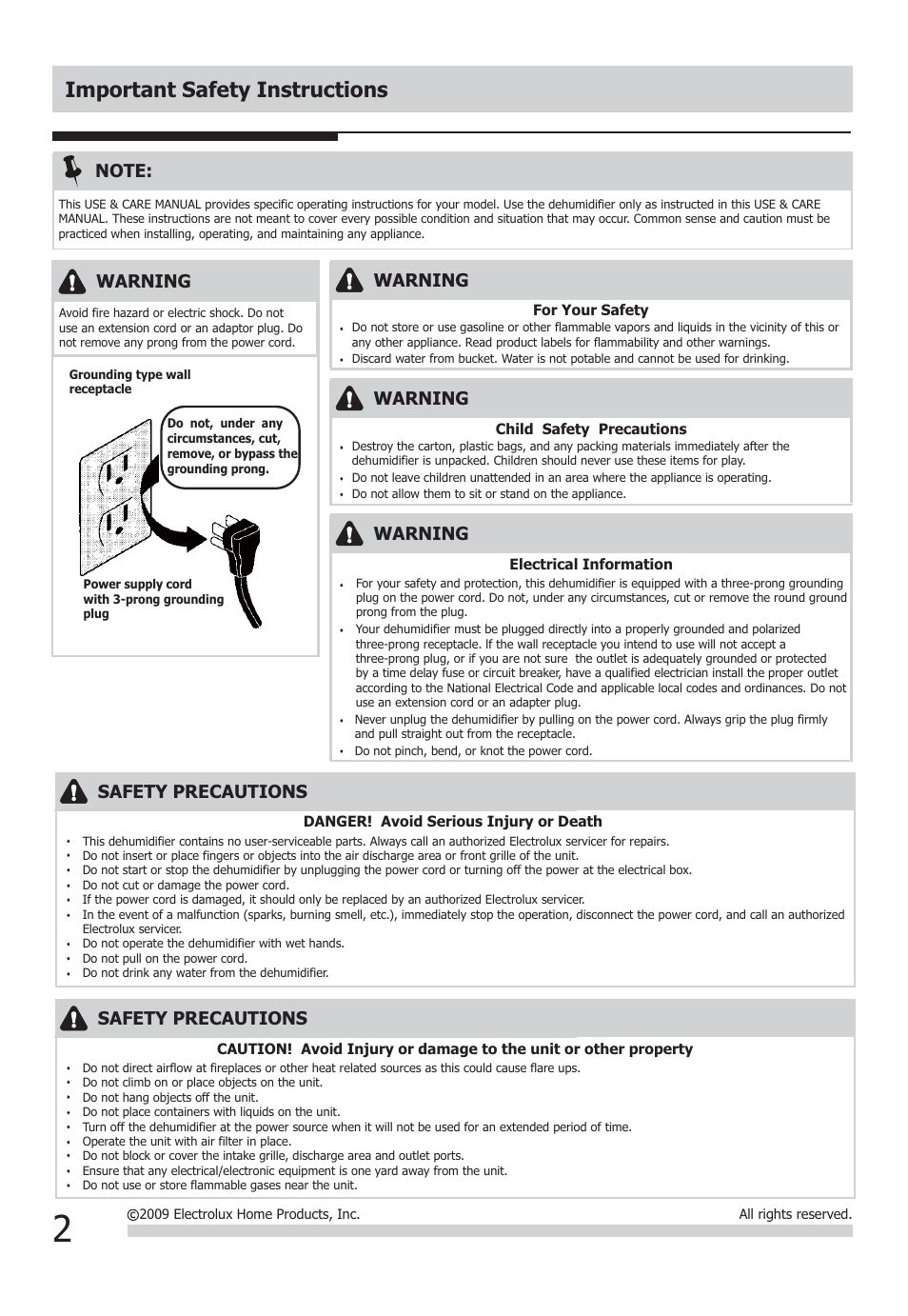 Important safety instructions | FRIGIDAIRE FAD301NWD User Manual | Page 2 / 8