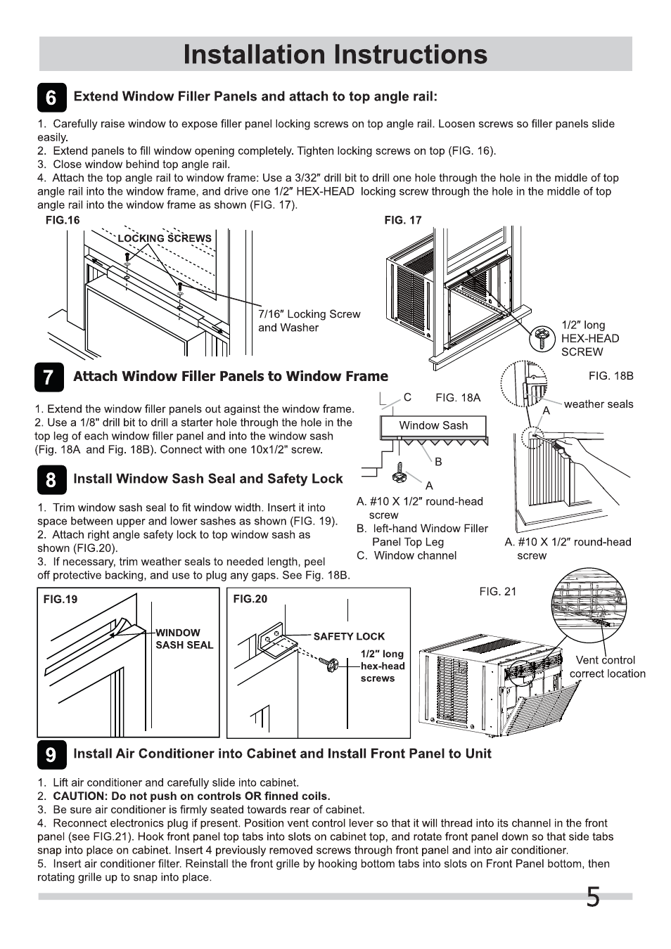 Installation instructions, Install window sash seal and safety lock | FRIGIDAIRE FRA186MT2 User Manual | Page 5 / 8