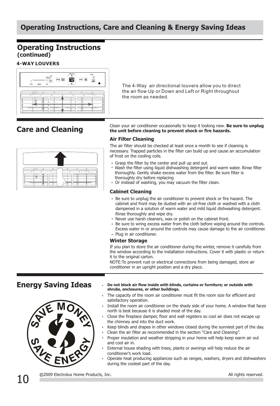 Energy saving ideas, Care and cleaning, Operating instructions | FRIGIDAIRE FFRS1022Q1 User Manual | Page 10 / 12