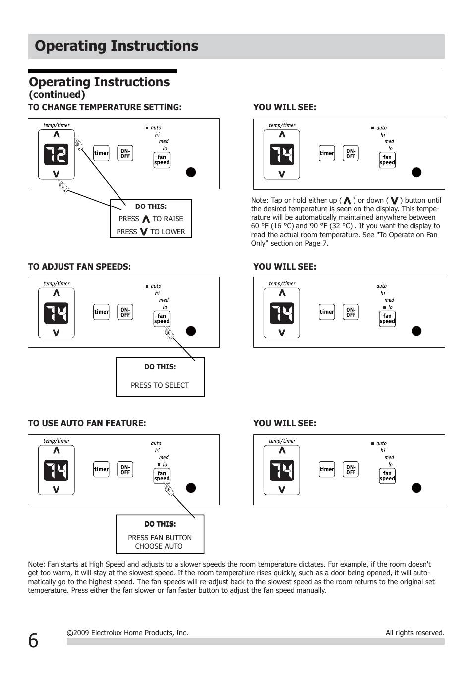 Operating instructions | FRIGIDAIRE FFRS1022Q1 User Manual | Page 6 / 12