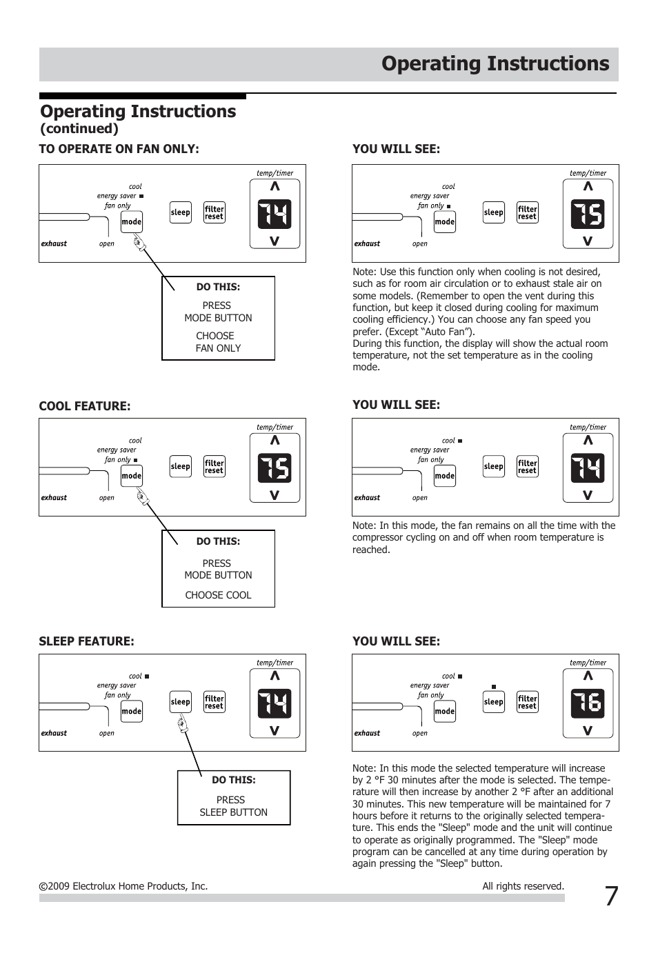 Operating instructions | FRIGIDAIRE FFRS1022Q1 User Manual | Page 7 / 12