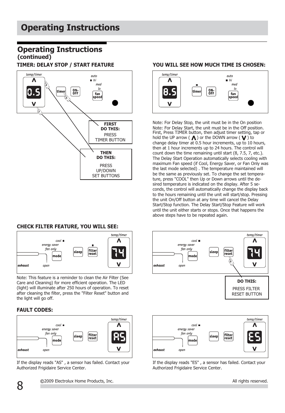 Operating instructions | FRIGIDAIRE FFRS1022Q1 User Manual | Page 8 / 12