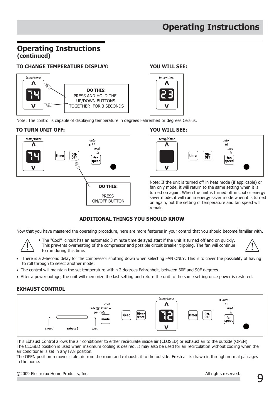 Operating instructions | FRIGIDAIRE FFRS1022Q1 User Manual | Page 9 / 12