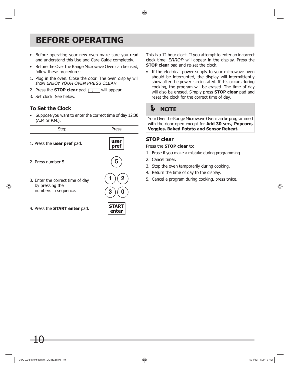 Before operating | FRIGIDAIRE FGBM205KW User Manual | Page 10 / 30