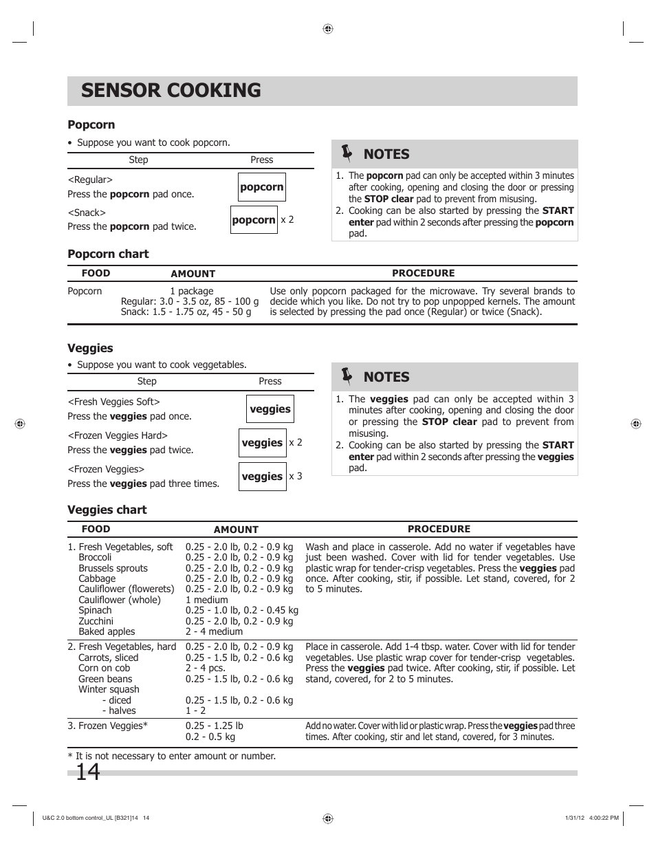 Sensor cooking | FRIGIDAIRE FGBM205KW User Manual | Page 14 / 30