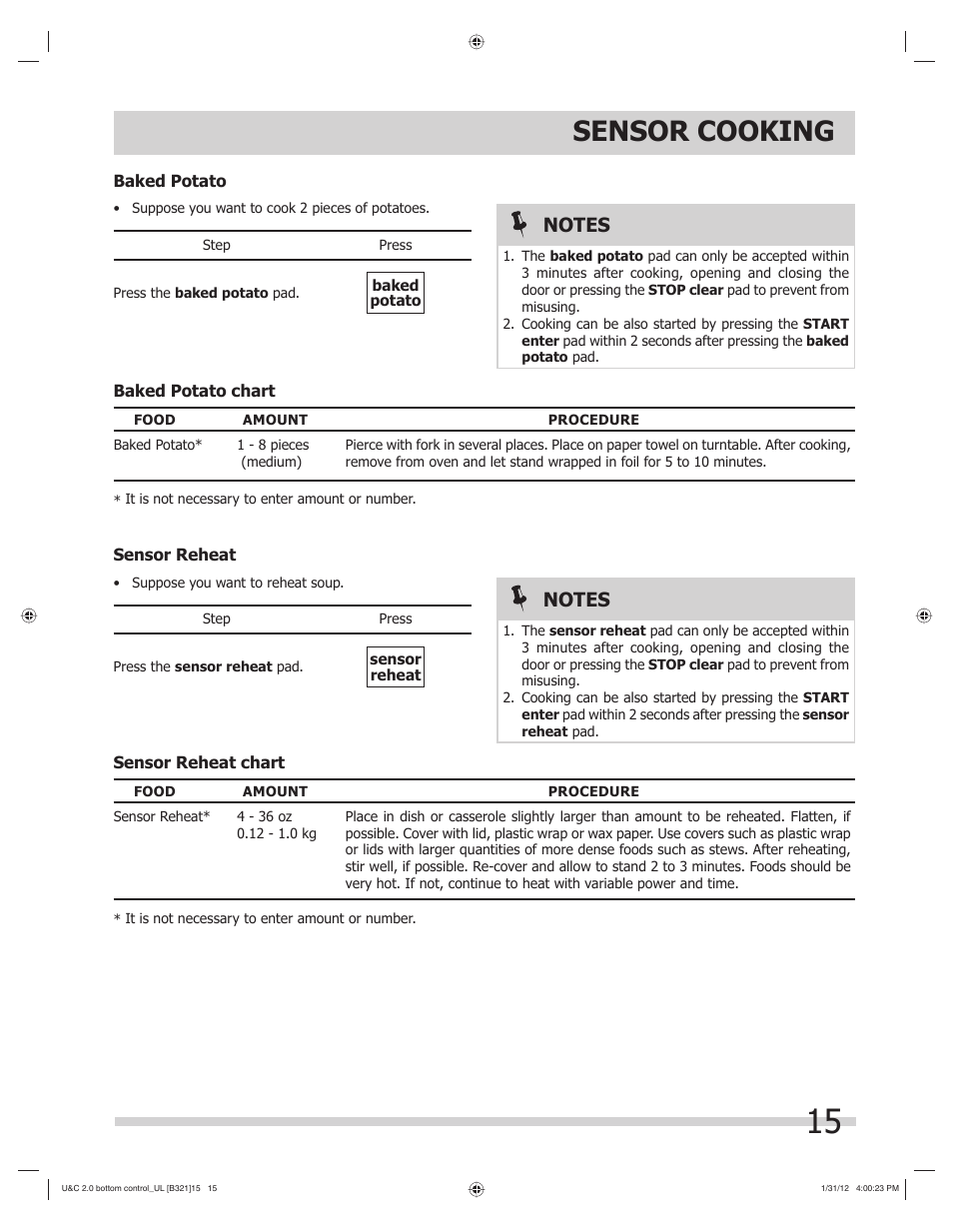 Sensor cooking | FRIGIDAIRE FGBM205KW User Manual | Page 15 / 30