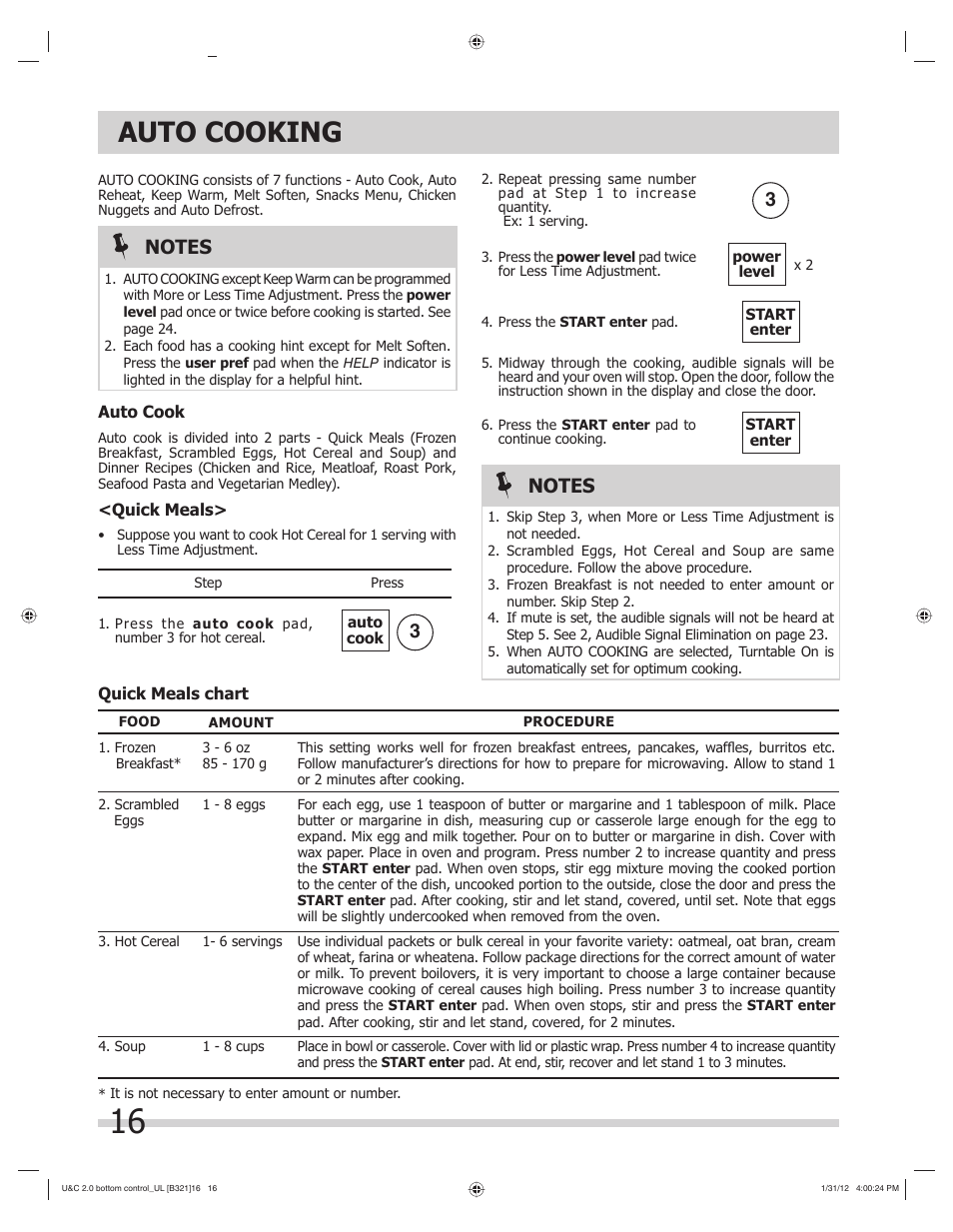 Auto cooking | FRIGIDAIRE FGBM205KW User Manual | Page 16 / 30