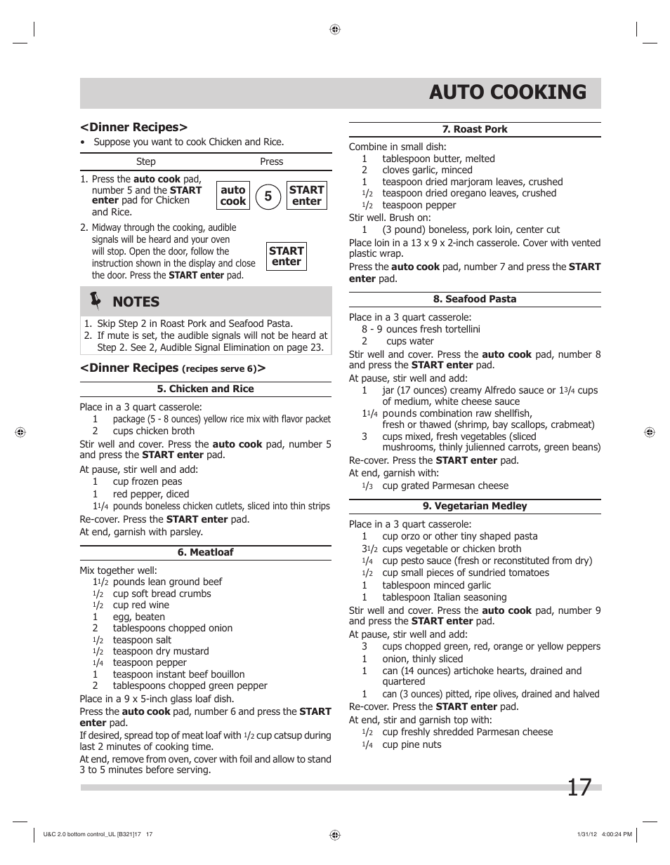 Auto cooking | FRIGIDAIRE FGBM205KW User Manual | Page 17 / 30