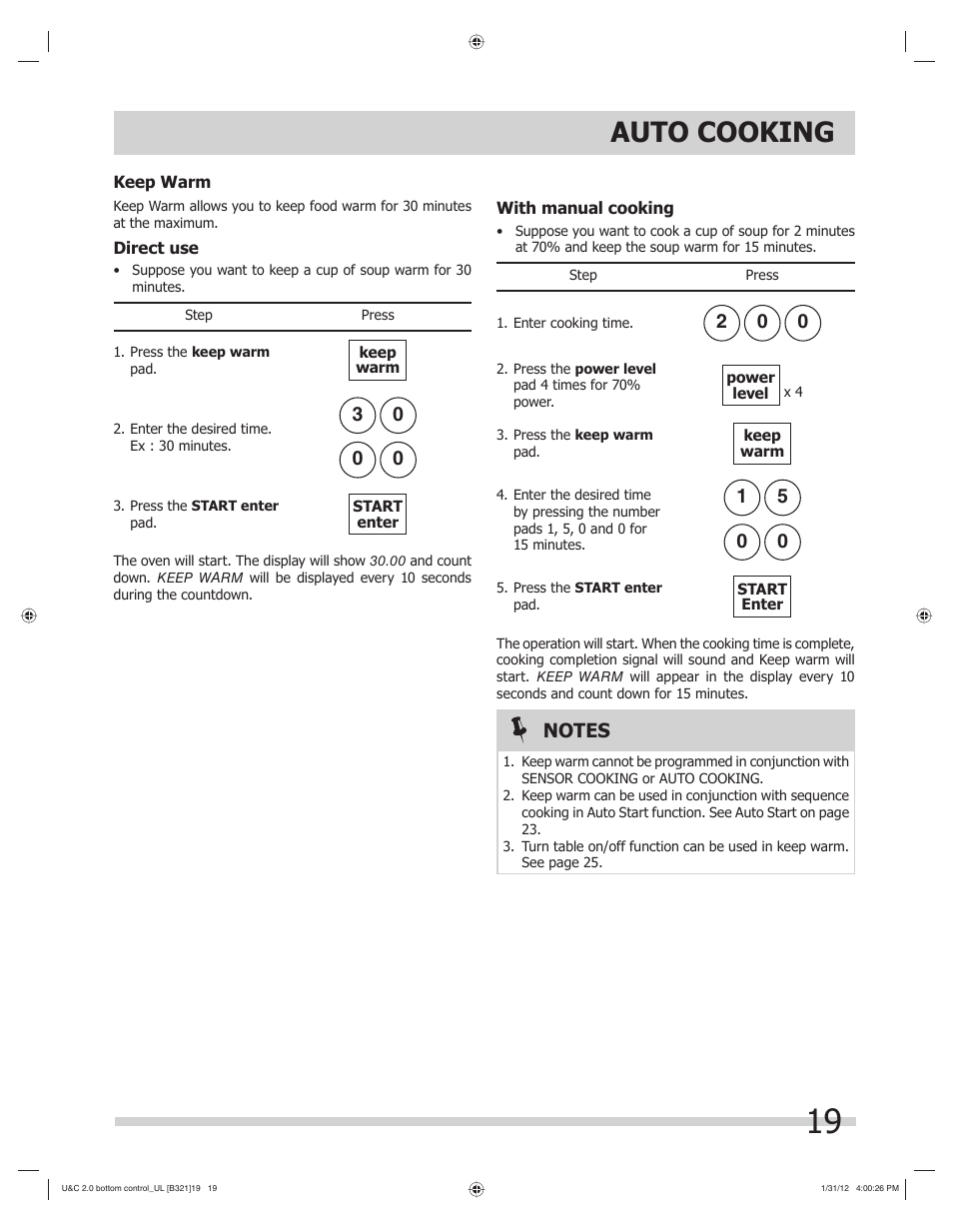 Auto cooking | FRIGIDAIRE FGBM205KW User Manual | Page 19 / 30