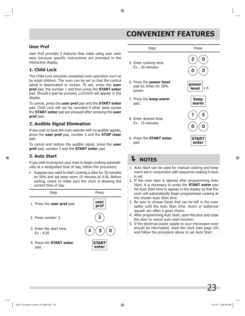 Convenient features | FRIGIDAIRE FGBM205KW User Manual | Page 23 / 30