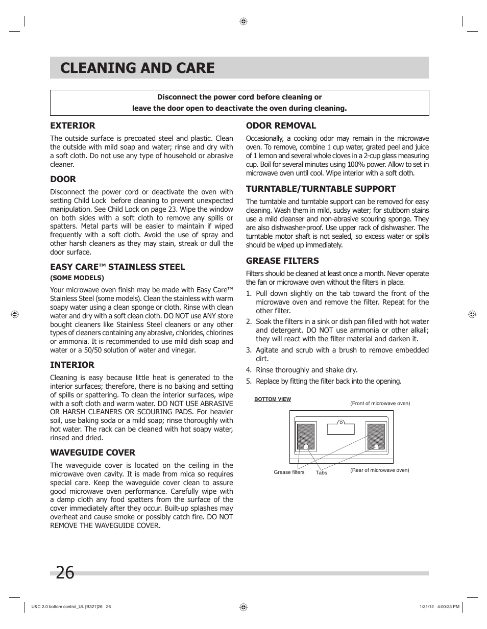 Cleaning and care | FRIGIDAIRE FGBM205KW User Manual | Page 26 / 30