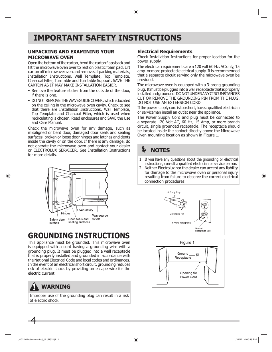 Important safety instructions, Grounding instructions, Warning | FRIGIDAIRE FGBM205KW User Manual | Page 4 / 30