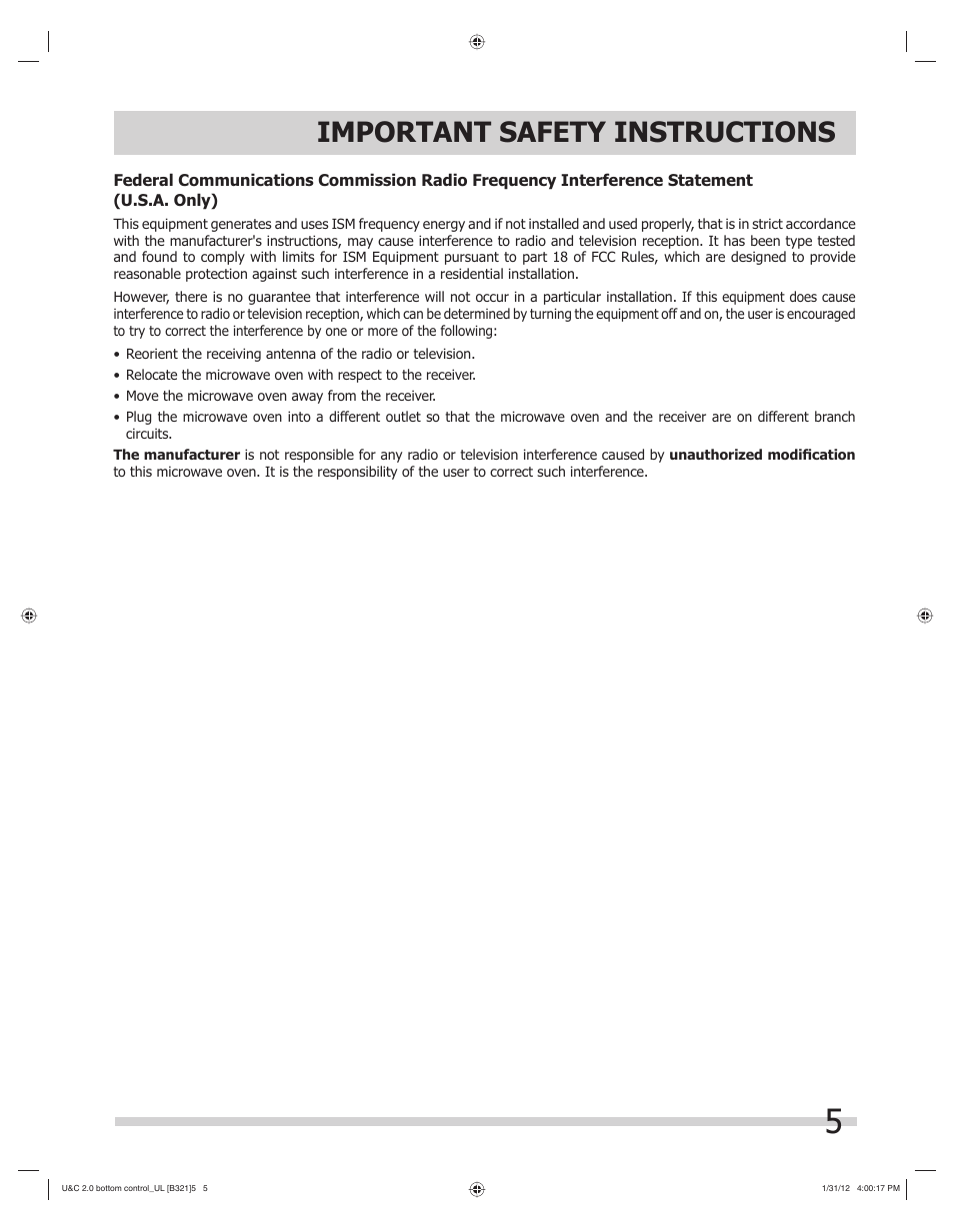 Important safety instructions | FRIGIDAIRE FGBM205KW User Manual | Page 5 / 30