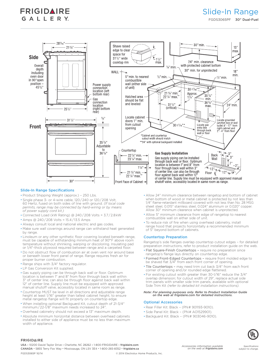 30" dual-fuel slide-in range gallery, Slide-in range | FRIGIDAIRE FGDS3065PF User Manual | Page 3 / 7