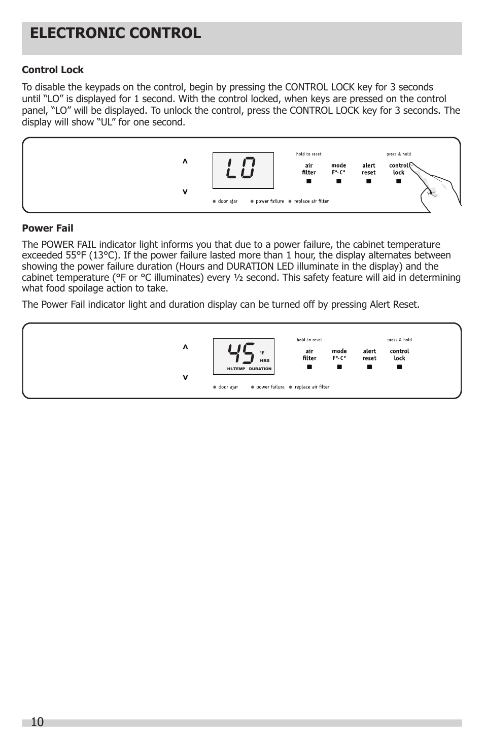 Electronic control | FRIGIDAIRE FGRU19F6QF User Manual | Page 10 / 24