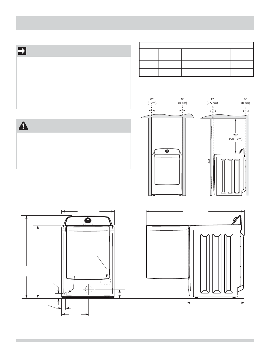 Requisitos de instalación, Importante, Advertencia | Requisitos de despeje, Dimensiones de la secadora | FRIGIDAIRE FARG4044MW User Manual | Page 50 / 60