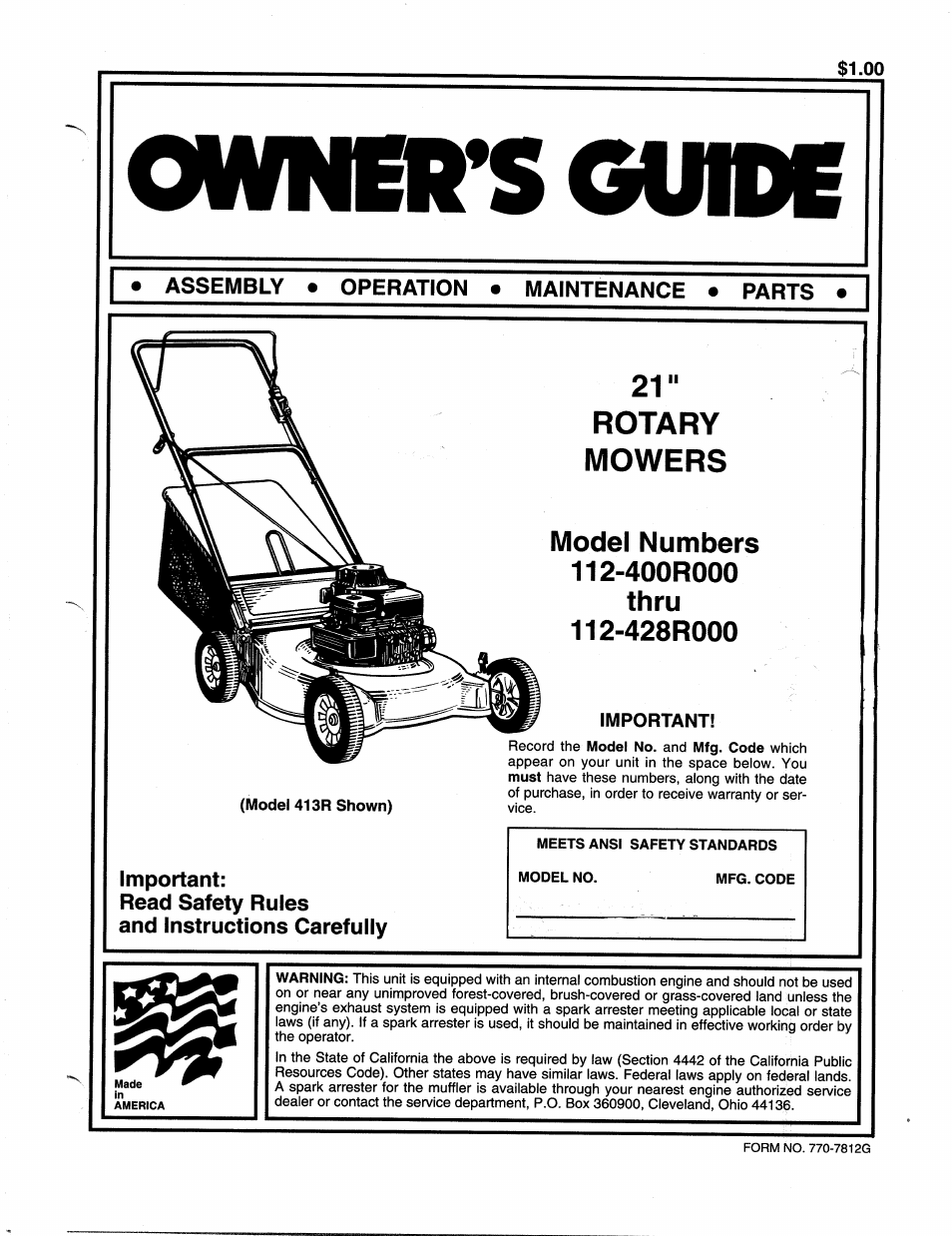 Bolens 112-428R372 User Manual | 16 pages