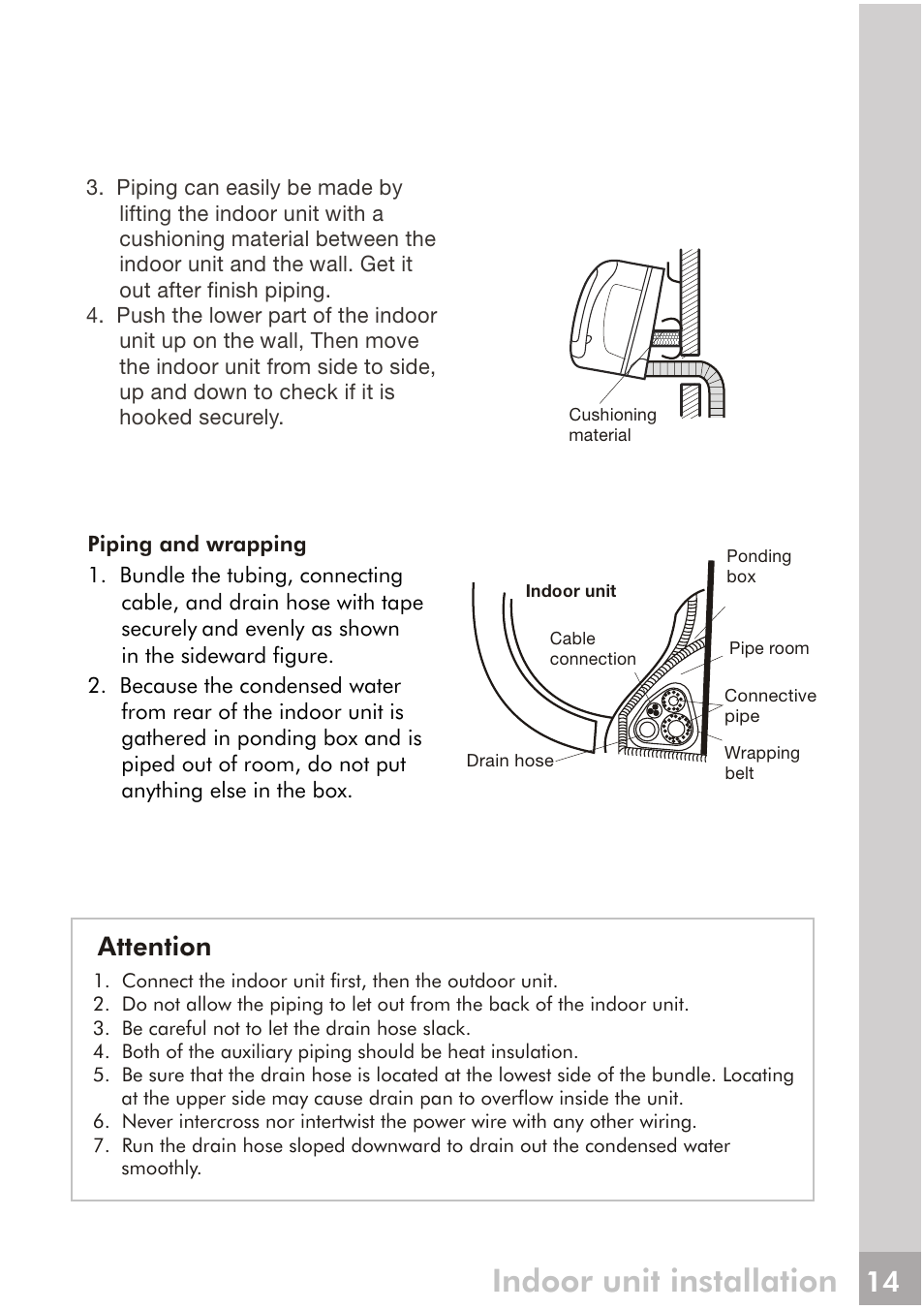 Indoor unit installation, Attention | FRIGIDAIRE FRS123LS1 User Manual | Page 12 / 27